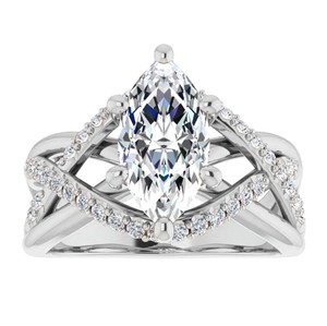 Bague de Fiançailles et de Promesse de Luxe en Argent Sterling 925 Plaqué Or 14K avec Moissanite Taille Marquise pour Femme et Unisexe - Product Image 1