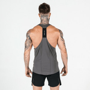 Customize Gym Tank <b>tops</b> Men's Gray Fitted Polyester Sporty Tank <b>Top</b> Quick Dry O-Neck Solid Color Breathable Gym <b>Vest</b> wears - Product Image 4