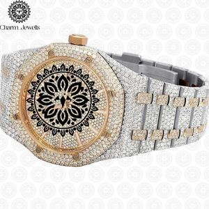 Charm_Jewells Men's Luxury Tonneau <b>Case</b> Stainless Steel <b>Watch</b> Analog Quartz Movement Diamond Encrusted Bracelet 43mm - Product Image 2