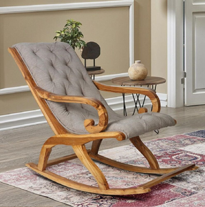 Fauteuil à bascule en bois d'extérieur avec assise et dossier en corde tressée à la main, disponible à prix de gros. - Product Image 6