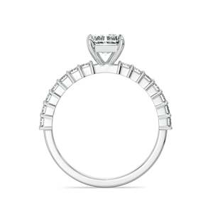 Anillo Moderno de Moissanita Chapado en Oro Rosa y Oro con Corte Radiante en el Centro y Detalles de Baguette - Product Image 4