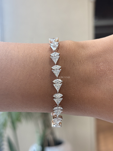Pulsera de tenis de diamantes cultivados en laboratorio de primera calidad para mujer, con forma marquesa y trillón, 9.10 quilates, oro de 14K, joyería de compromiso y declaración. - Product Image 1