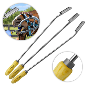 Juego de 3 raspadores dentales equinos de 24″ (ángulo ascendente, descendente y recto) con mango de madera ajustable, acero inoxidable de calidad premium - Product Image 1