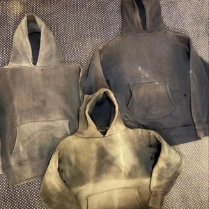 Mens Sun Faded Acid Wash Zip Hoodie Made Of 100% Cotton Custom Logo Cartoon Embroidery XL Distressed Supply Line - Product Image 1