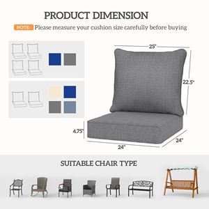 Set di 8 Cuscini Grigi per Sedie da Patio con Seduta e Schienale, Resistenti allo Sbiadimento, per Uso Esterno - Product Image 3