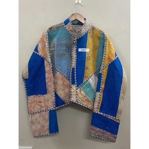 Veste Kantha Premium à Col Mandarin et Patchwork, Manches Chauve-Souris, en Coton Non Tissé Écologique à Séchage Rapide, pour Femme, Collection Automne - Product Image 5