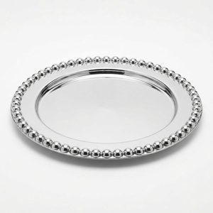 Plateau de service en acier miroir SS304 fait main de 38 cm, style Ins, avec bord perlé, pour la décoration intérieure et les mariages - Product Image 3
