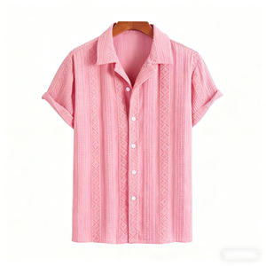 เสื้อเชิ้ตผู้ชายผ้าถักเนื้อนุ่มระบายอากาศได้ดี น้ำหนัก 160 กรัม ผลิตจากโพลีเอสเตอร์/คอตตอน ซาติน สีพื้น สไตล์ลำลอง ป้องกันการยับ กระดุมเดี่ยว ปกคอพับได้ - Product Image 3
