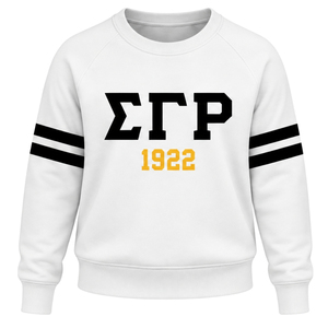 White Women Crew Neck <b>Sweatshirt</b> <b>Black</b> Greek Letter 1922 Graphic with Double <b>Black</b> Sleeve Stripes Long Sleeve Casual Collegiate - Product Image 1