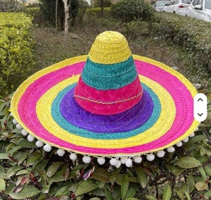 Chapeau de paille mexicain coloré à large bord pour hommes et femmes adultes, idéal pour les festivals et les voyages - Product Image 2