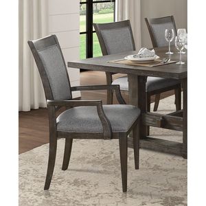 Set di 2 Poltrone Transizionali Marrone-Grigio con Rivestimento in Tessuto, Mobili da Pranzo in Legno con Schienale, Sedie da Pranzo - Product Image 3