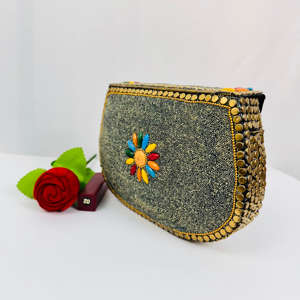 Bolso de Mano Estilo Vintage con Mosaico de Piedras y Escultura de Aluminio Pulido Chapado en Oro Antiguo Moderno, Bolso de Fiesta para Mujer con Pedrería - Product Image 5