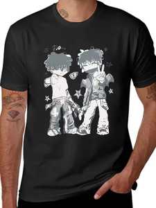 T-shirt noir pour homme, style streetwear, manches courtes, col rond, coupe classique, 100% coton tricoté, respirant - Product Image 1