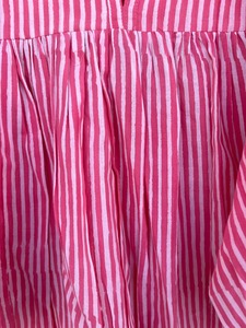 Women’s Pink and <b>White</b> Striped Cotton Babydoll Blouse with <b>Balloon</b> Sleeves, V-Neck and Gathered Waist – Custom OEM Private Label - Product Image 6