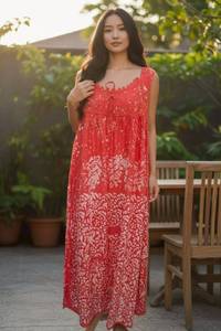 Tie Dye <b>Batik</b> Embroidery Vintage Maxi <b>Dress</b> (Floor-Length) Rayon Nonwoven Fabric Strapless Short Sleeve Breathable Eco-Friendly - Product Image 3