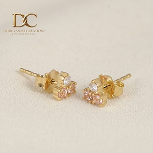 Boucles d'oreilles en or massif 14 carats certifiées IGI avec diamant de laboratoire et saphir Padparadscha pour femmes, fabricant de bijoux sur mesure - Product Image 5