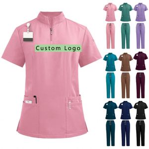Custom Logo Nursing Scrubs <b>Set</b> Anti-Wrinkle <b>Doctors</b> Uniform Elasticity Fabric Spandex Polyester Scrub <b>Set</b> Scrubs Uniforms <b>Sets</b> - Product Image 1