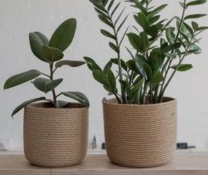 Panier de rangement et jardinière tressés en corde de coton couleur beige pour la maison et le garage – Organisation multifonctionnelle écologique - Product Image 1