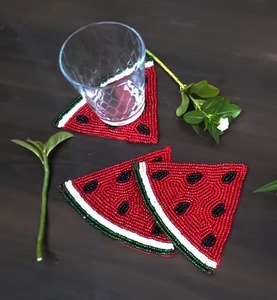 Set of 6 Eco-Friendly Luxury Floral <b>Beaded</b> <b>Coasters</b> Watermillon Design Customizable Handmade Drink <b>Coasters</b> Whimsy Art Craft - Product Image 1