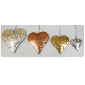 Adornos Navideños Colgantes Hechos a Mano, Metálicos Texturizados, Ecológicos y Duraderos, en Forma de Corazones Plateados, Cobre y Oro, para Fiestas y Bodas - Product Image 3