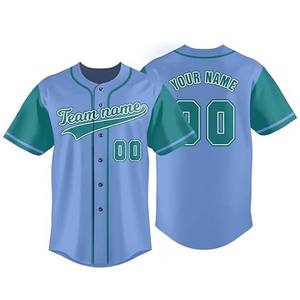 Maillot de baseball haute performance bleu clair à manches vertes, nom de l'équipe 00, imprimé sérigraphié, coupe classique pour homme, manches courtes, en polyester - Product Image 6