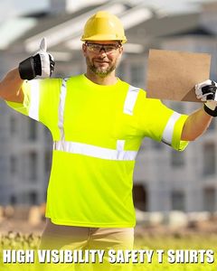 Safety ANSI Class 2 Reflective Polo Shirt Hi Vi <b>Construction</b> Short Sleeve T-Shirt Workwear with Reflective Tape - Product Image 3