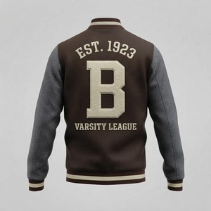Blouson universitaire personnalisé pour homme en mélange de laine, style baseball, avec manches en cuir PU, pour tenue d'équipe universitaire, fermeture éclair sur le devant - Product Image 5