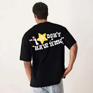 T-shirt en coton oversize pour homme, coupe carrée à épaules tombantes, manches courtes, col rond, imprimé en relief, strass, style streetwear, vente en gros - Product Image 3