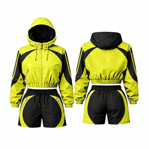 Ensemble de sport urbain 2 pièces pour femme 2026 : T-shirt à capuche à manches longues et short longueur genou, respirant et anti-boulochage - Product Image 4