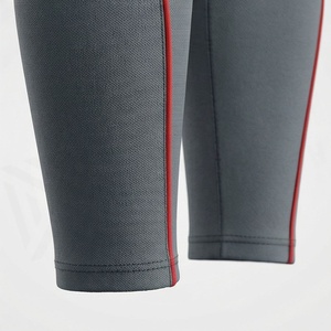 Women's 2 Piece Sporty Set Short Sleeve <b>Crop</b> <b>Top</b> and Above Knee Shorts Solid Gray with <b>Red</b> Stripe Quick Dry Knitted Fabric - Product Image 6