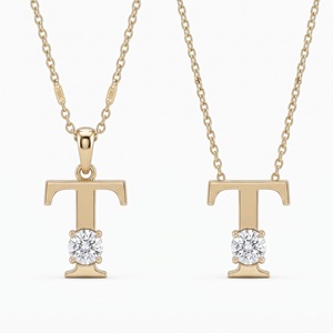 Luxury 18K <b>Gold</b> <b>Letter</b> Pendant T Initial <b>Letter</b> With Round Brilliant Cut Lab Grown & Natural Diamond Unisex Jewelry - Product Image 1