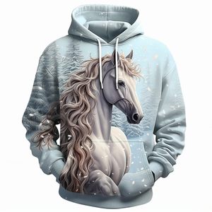 Sudadera con Capucha con Estampado de Caballo, Unisex, Informal, de Invierno, Tejida, con Bolsillo, Corte Holgado, Diseño de Impresión Digital 3D, Estilo Harajuku - Product Image 3