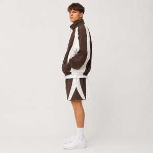 Conjunto de cortavientos con capucha y bloques de color para hombre, chaqueta ligera con cremallera y pantalones cortos a juego, ropa deportiva informal para correr y actividades al aire libre para hombre - Product Image 3