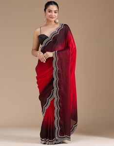KV Women's Silk Traditional Stonework Tissue <b>Saree</b> with Unstitched Blouse for Party Occasions - Product Image 6