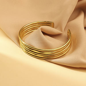 Handmade Gold Plated Multi-Layer Open Cuff <b>Bracelet</b> – Wide Statement Bangle for Women - Product Image 1