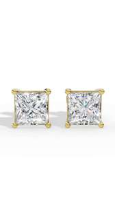 Boucles d'oreilles de luxe en or 10K avec diamant de laboratoire certifié, taille princesse, solitaire à quatre griffes, style panier - Product Image 1