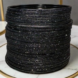 Stackable Black <b>Glitter</b> Plated Cuff Bracelets Set Unisex Classic Alloy Bangles Jewelry - Product Image 3