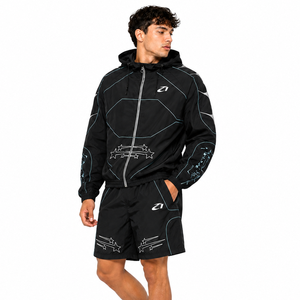 Men's Black Custom <b>Reflective</b> Windbreaker <b>Jacket</b> and Shorts Lightweight Hooded <b>Running</b> Tracksuit OEM Sportswear Hoodies Outfit - Product Image 5
