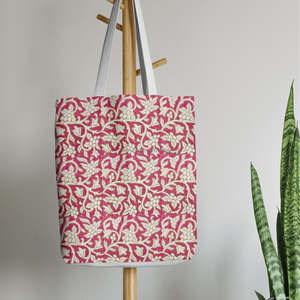 Bolso de Hombro Rojo con Estampado de Hojas Clásico Hawaiano, Bolso Bandolera de Algodón Suave y Sostenible para Uso Diario con Estampado Floral - Product Image 1