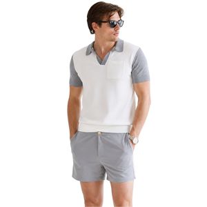 Ensemble polo et short pour homme blanc et gris clair, poche contrastante, tenue décontractée d'été en deux pièces, logo personnalisé, vêtements de sport haut de gamme - Product Image 1