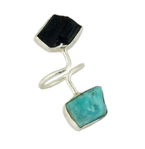 Bagues en argent sterling 925 Treasure Republic avec larimar et onyx noir, pierres précieuses naturelles, style bohème, sertissage clos, certifiées par un tiers - Product Image 2