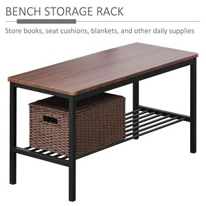 Industrial-Style 4-Piece Black Wooden Kitchen Dinette <b>Set</b> Dining Room <b>Table</b> with Storage Rack and <b>Bench</b> for Home Use - Product Image 5