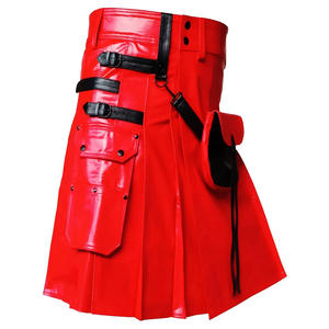 Kilt de Cuero Rojo con Bolsa Sporran, Estilo Motero Escocés y Gótico Personalizado 2026 - Product Image 1