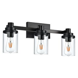 Lampada da Bagno Nera a 3/4 Luci con Paralume in Vetro Trasparente per Specchi e Mobili da Bagno - Product Image 5