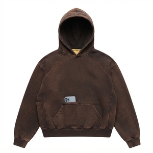 Hoodie court et ample personnalisé pour homme, effet vieilli, délavé à l'acide, 100% coton, brodé, hiver, molleton 100% coton - Product Image 6