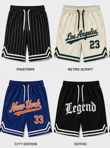 Pantalones Cortos de Béisbol para Hombre, Estilo Casual Urbano, Cintura Elástica con Cordón, Malla Transpirable de Secado Rápido, Rayas Finas, Logotipo Retro del Equipo - Product Image 4