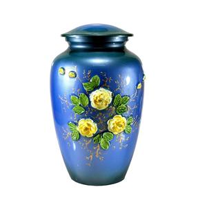 Elegante Urna de Cerámica Azul con Diseño Floral y Tapa, Recipiente Decorativo para Almacenamiento, para Uso Conmemorativo en el Hogar - Product Image 1