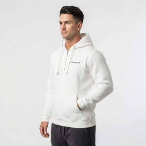 Sweat-shirt à capuche blanc pour homme, 100% coton, coupe classique, décontracté, avec poche avant et cordon de serrage - Product Image 3
