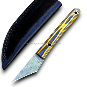 Couteau utilitaire miniature à lame fixe en acier Damas de qualité supérieure, ultra-affûté, style Kiridashi, manche en bois, OEM, transport légal, EDC - Product Image 6