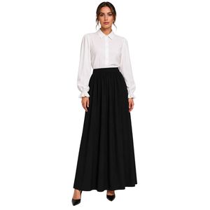 Manufacturer Custom <b>White</b> and Black Women Long Sleeve Blouse and <b>Maxi</b> Skirt Set Button Up High Waist Modest Two Piece Outfit OEM - Product Image 1